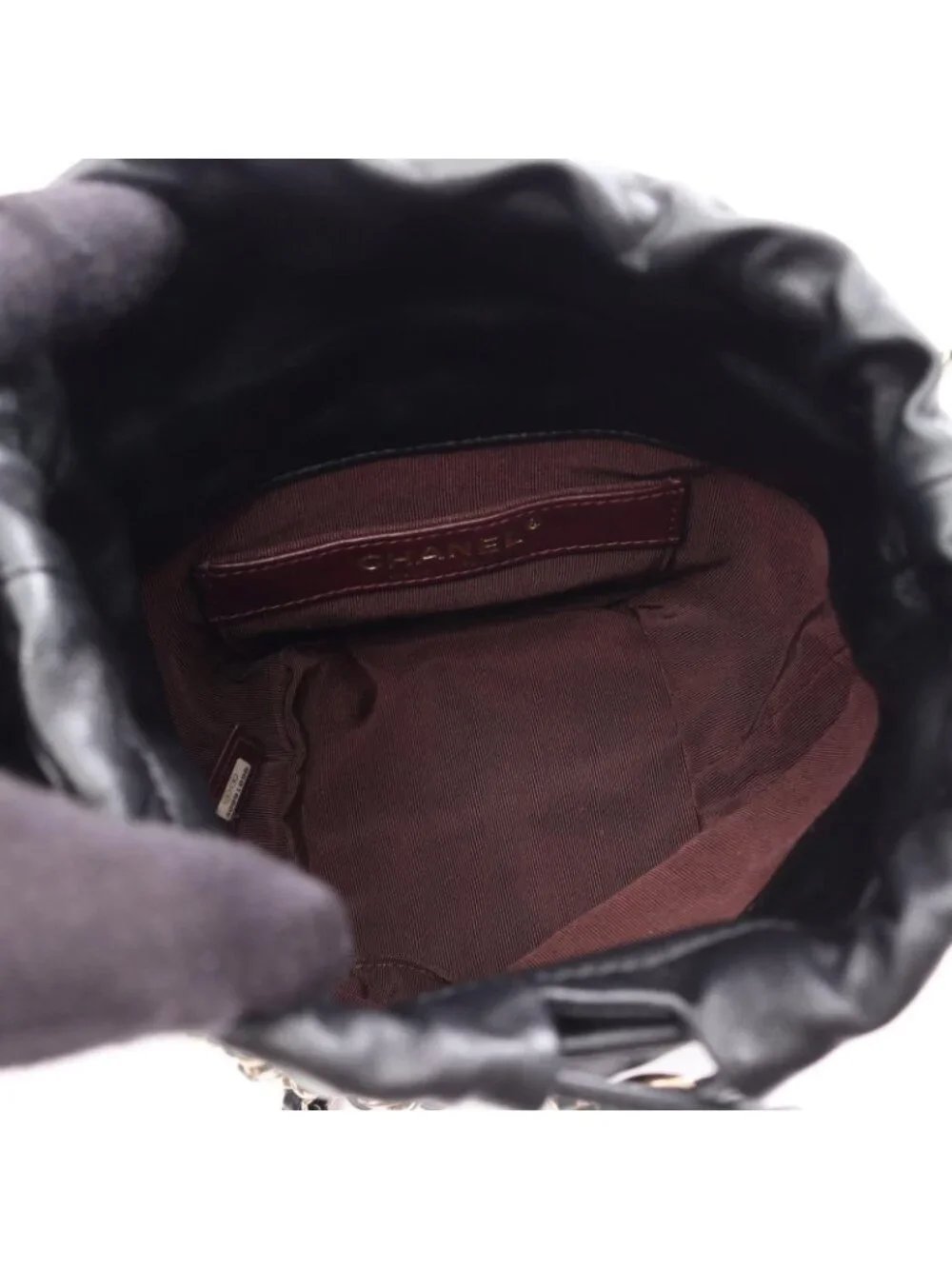 Chanel Shoulder Bag CC Logo Drawstring Black Lambskin Small